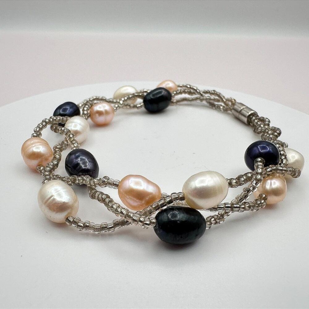 Vintage Y2K Multi-Strand Pearl Seed Beaded Bracelet Boho Women's Classic Jewelry